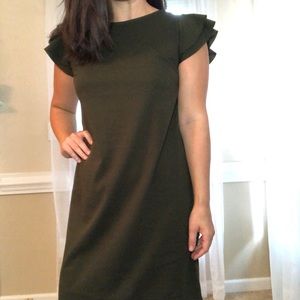 Ces Femme - Olive green dress with ruffle sleeves